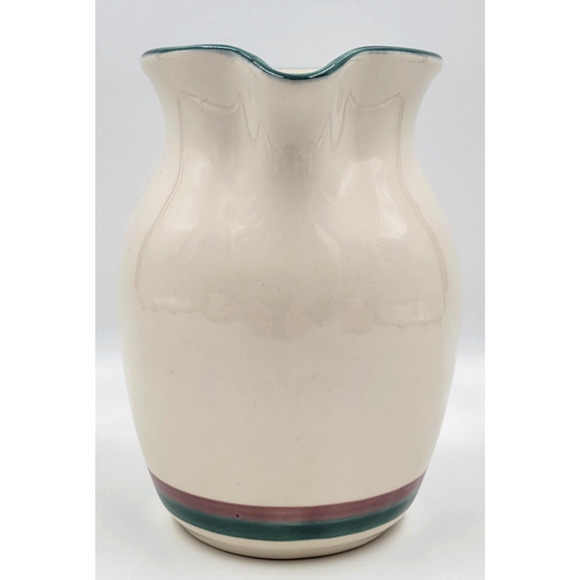 Pfaltzgraff Juniper Large Pitcher 2 Qt Stoneware Cream Teal Plum Band 6 5/8" - Picture 4 of 9